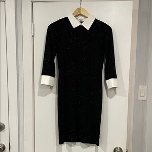 Tahari Black Dress with White Collar and Cuffs